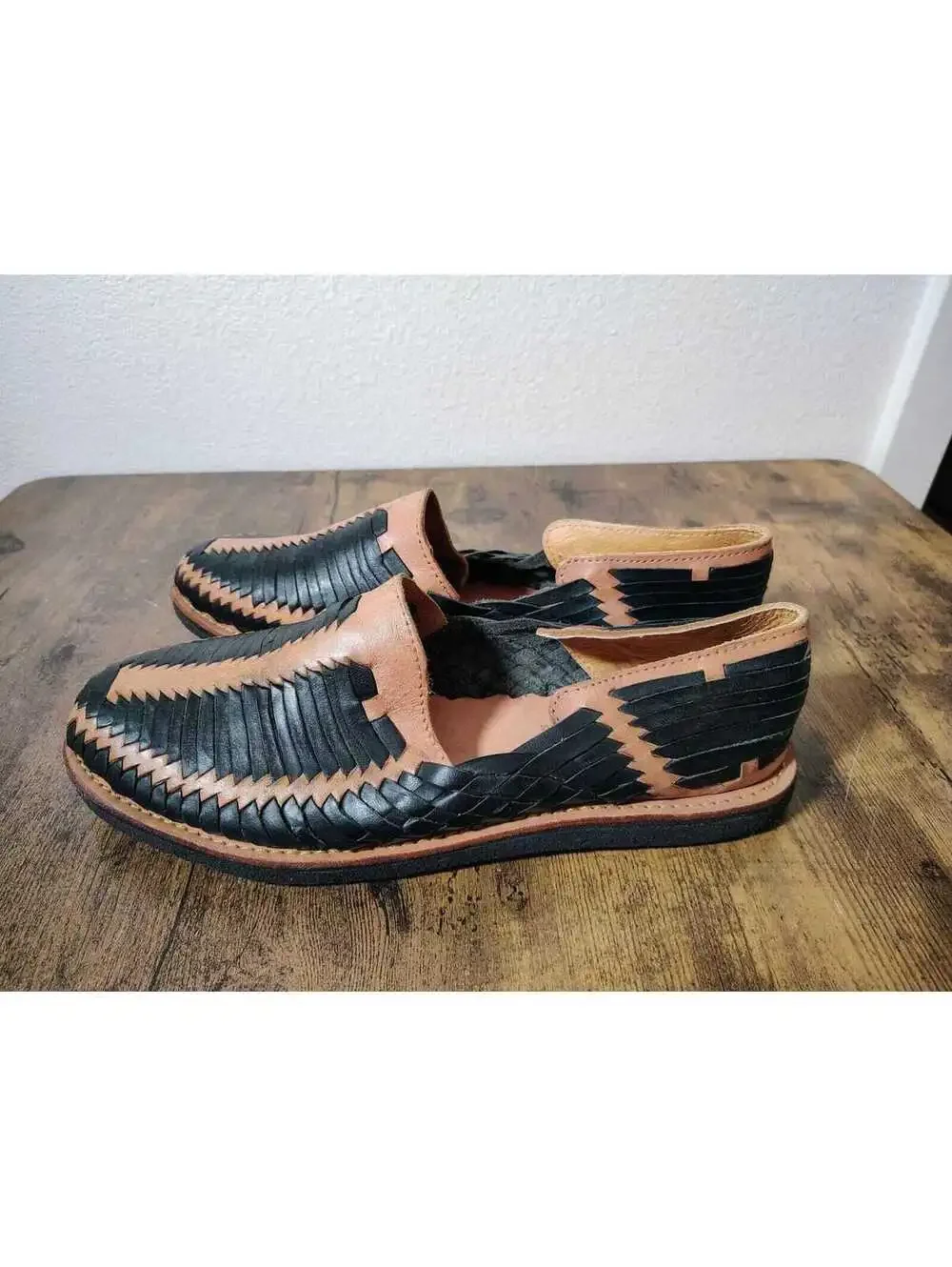 Mexican Men Huaraches Brown Black Flavio Orte Mexico Sz 14 (12 in) Boho Slip on